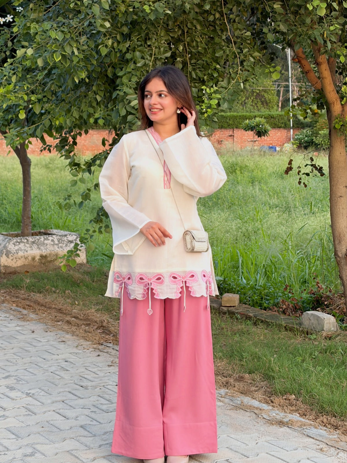 Pure Roman Silk Embroidered Top & Palazzo Set – AD244