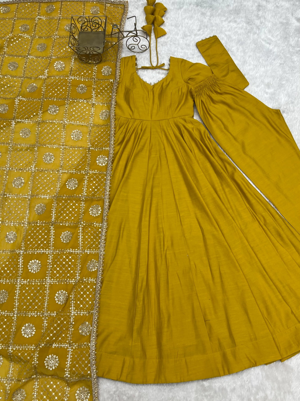 Yellow Pure Chanderi Silk Anarkali Gown Set – KB-313