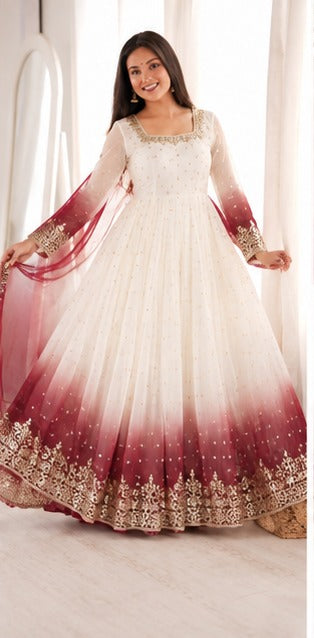 Dual Tone Peding Star Georgette Embroidered Gown Set – PD1175