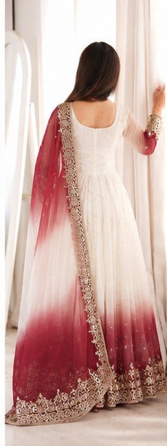 Dual Tone Peding Star Georgette Embroidered Gown Set – PD1175