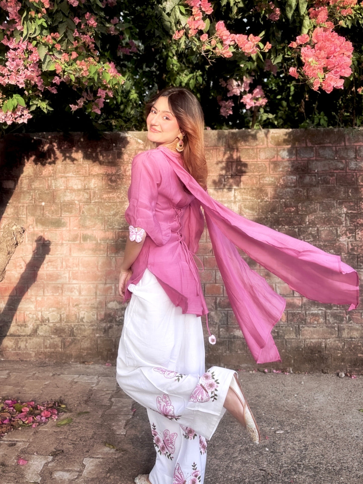 Women Designer Party Wear Pure Roman Silk Top, Palazzo & Dupatta Set