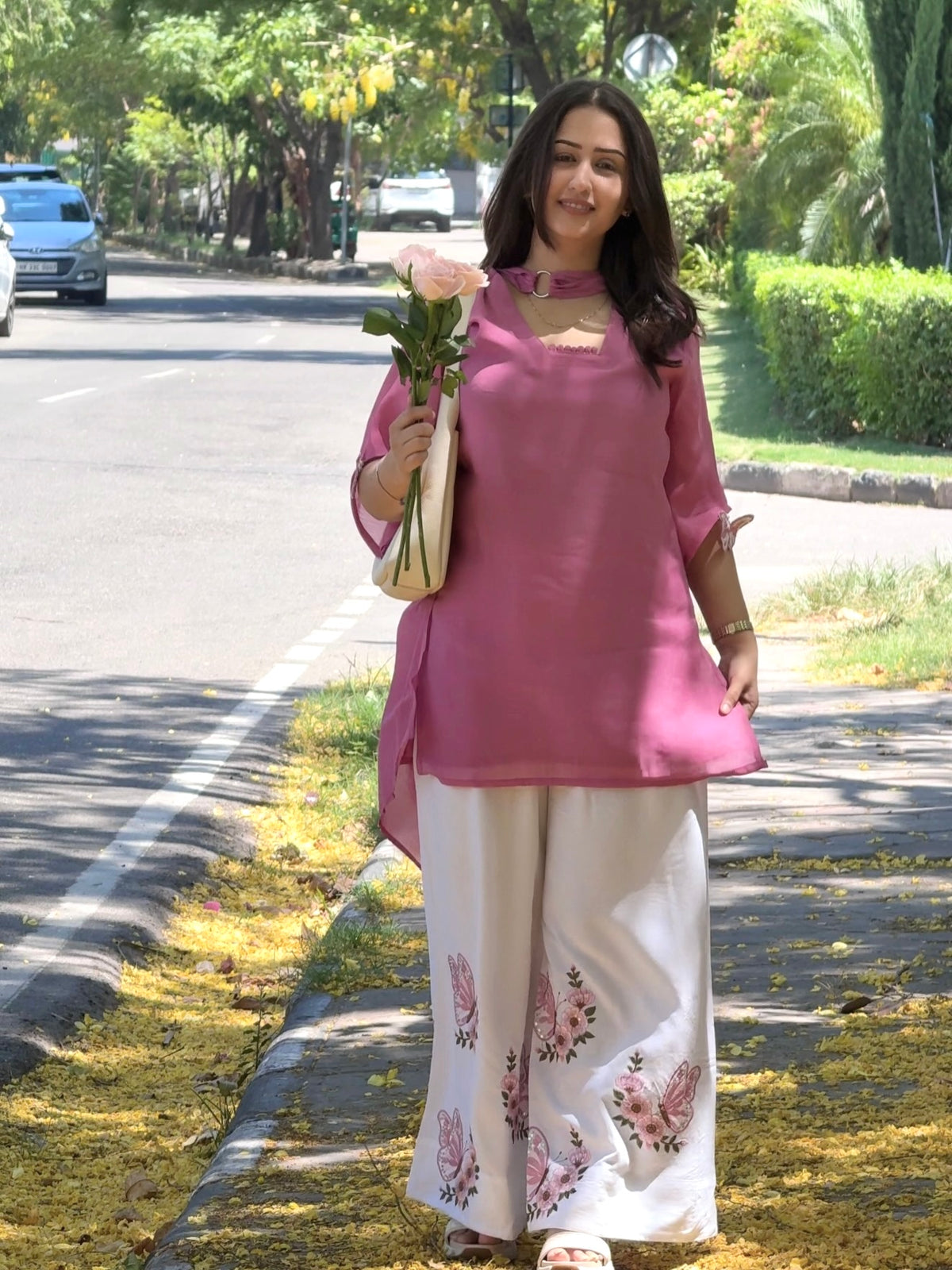 Women Designer Party Wear Pure Roman Silk Top, Palazzo & Dupatta Set