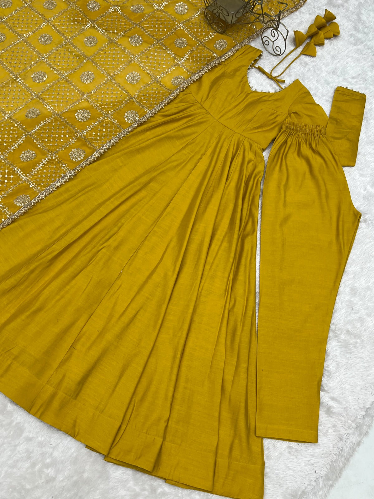 Yellow Pure Chanderi Silk Anarkali Gown Set – KB-313