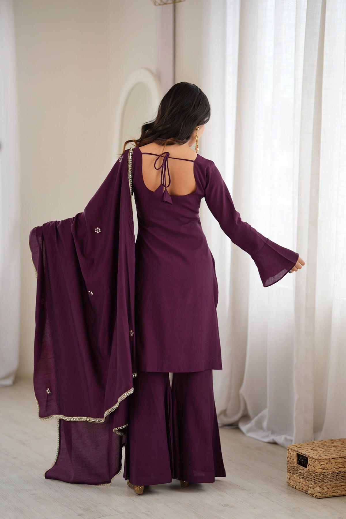 Wine Roman Silk Foil Work Palazzo Suit Set – SGF-69  Description