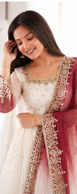 Dual Tone Peding Star Georgette Embroidered Gown Set – PD1175