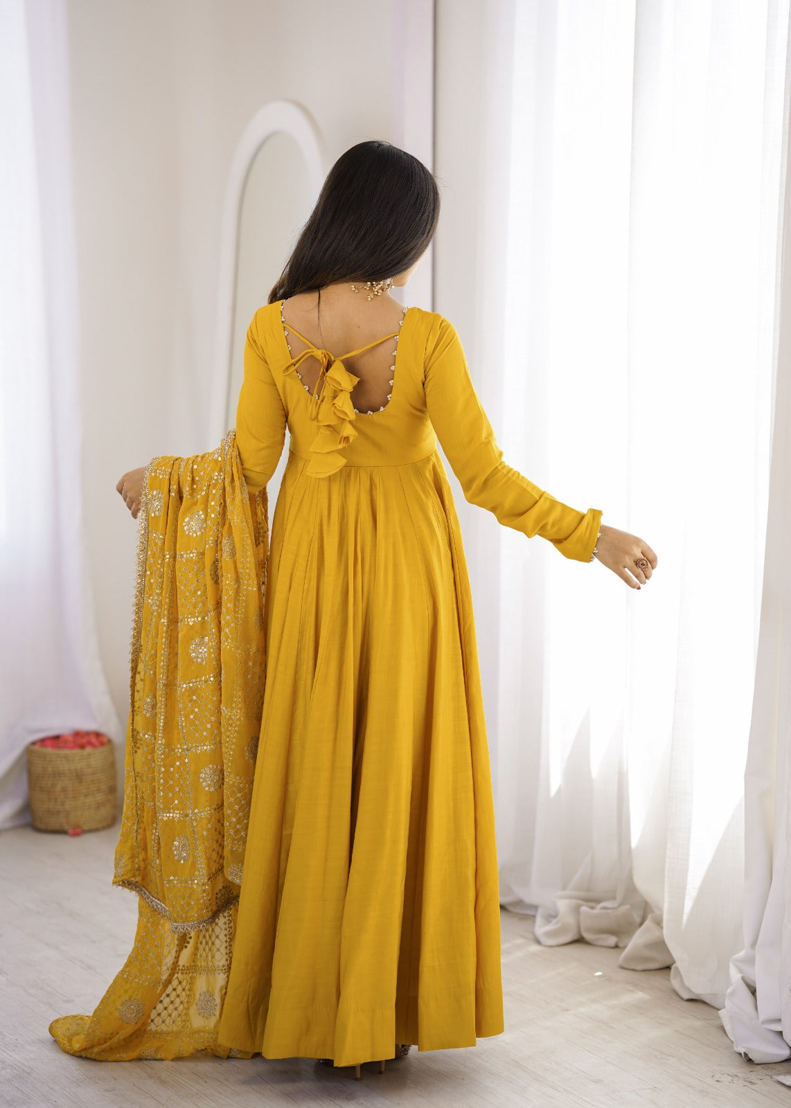 Yellow Pure Chanderi Silk Anarkali Gown Set – KB-313