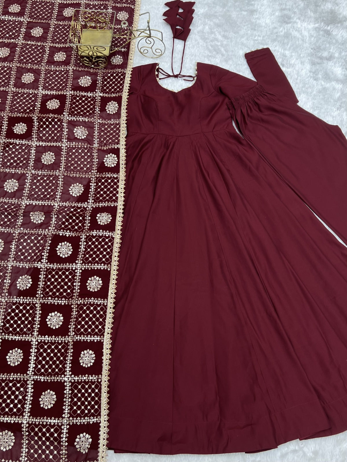 Maroon Pure Chanderi Silk 16 Kali Anarkali Gown Set – KB-313