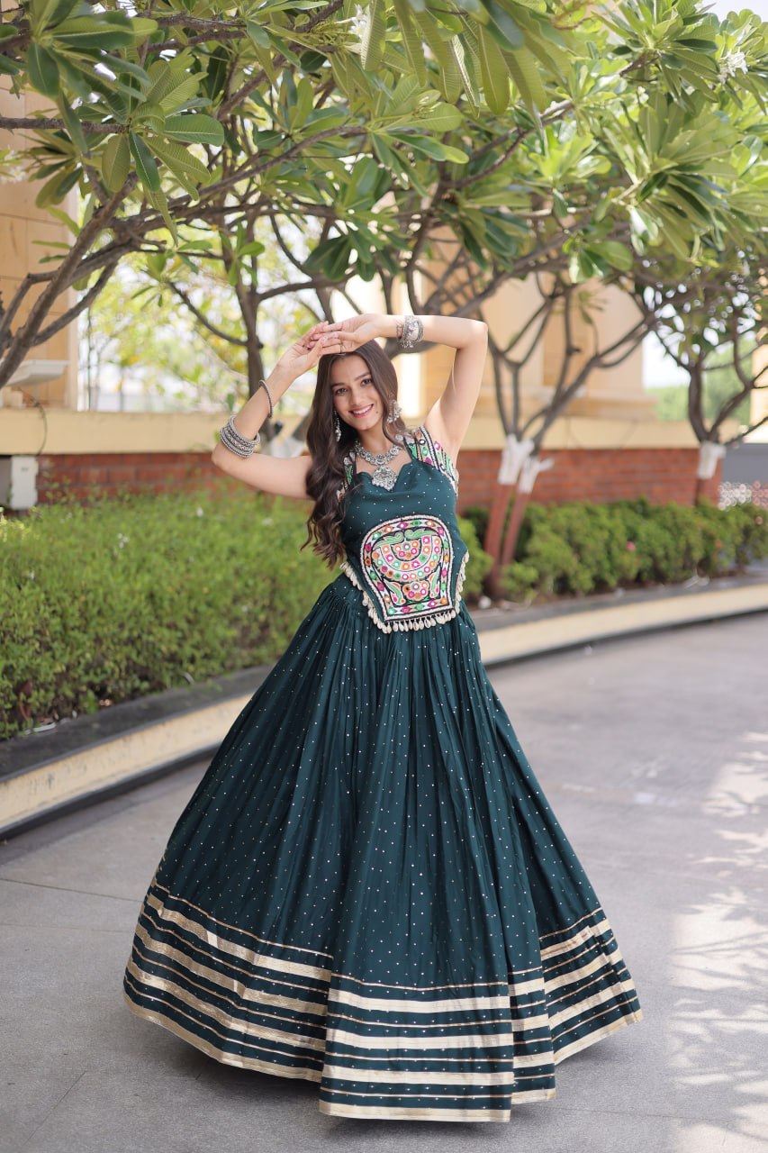 Navratri Lehenga Choli 2026 | Full-Stitched  and Rayon with Mukesh & Gamthi Mirror Work | LW-7183