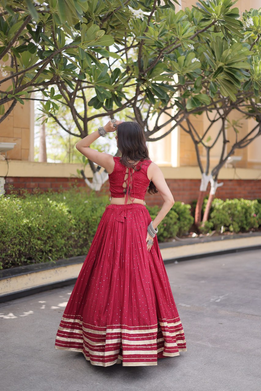 Navratri Lehenga Choli 2026 | Full-Stitched  and Rayon with Mukesh & Gamthi Mirror Work | LW-7183