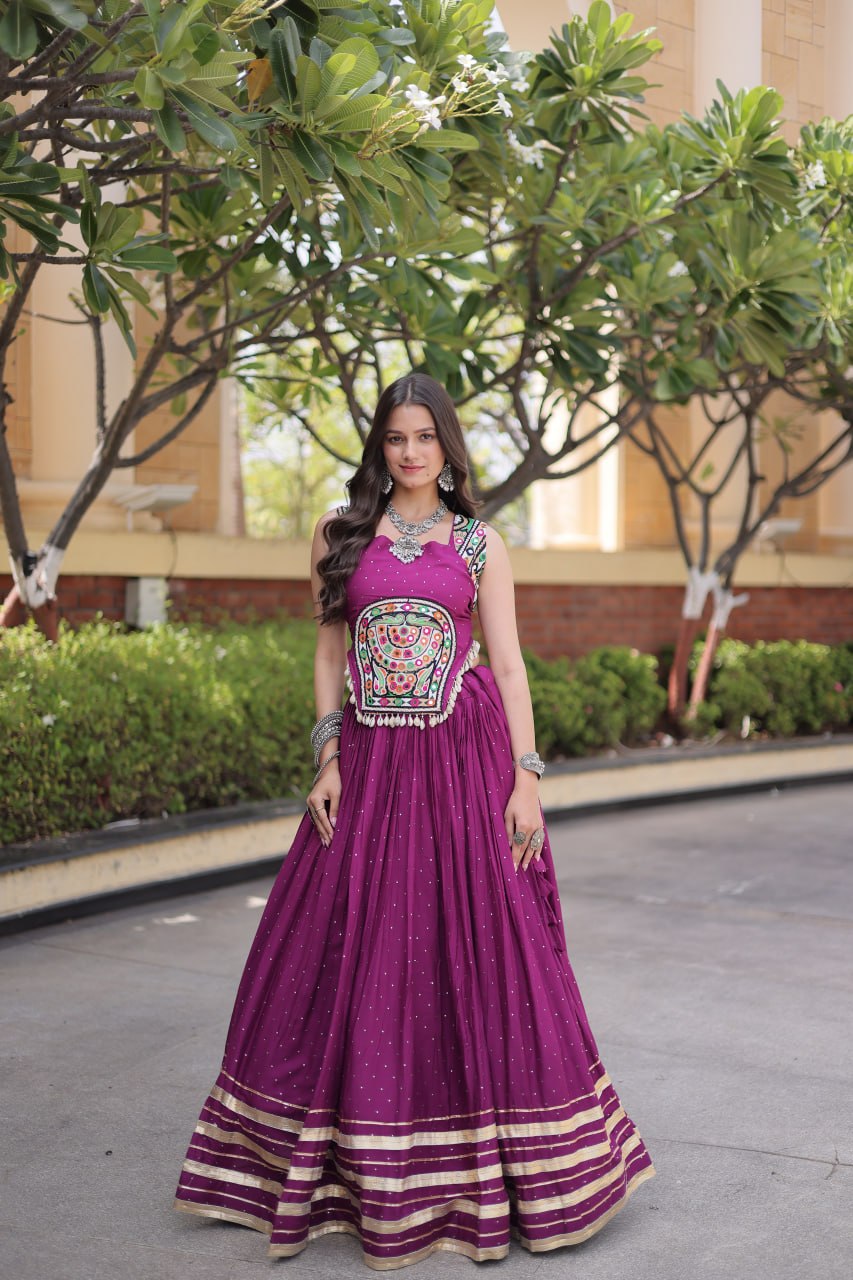 Navratri Lehenga Choli 2026 | Full-Stitched  and Rayon with Mukesh & Gamthi Mirror Work | LW-7183