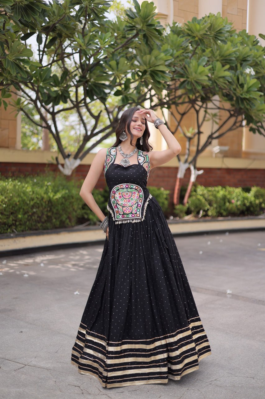 Navratri Lehenga Choli 2026 | Full-Stitched  and Rayon with Mukesh & Gamthi Mirror Work | LW-7183