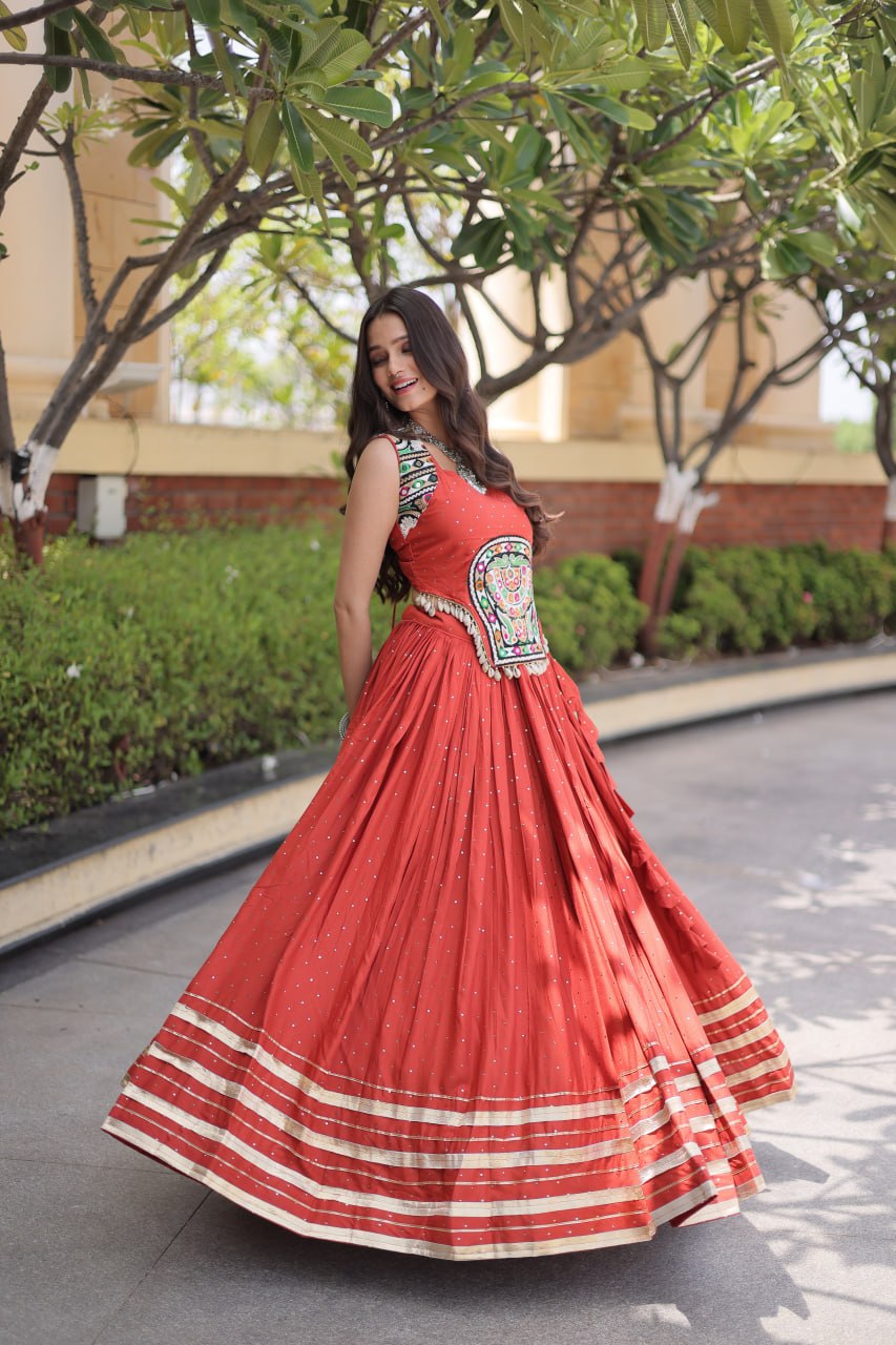 Navratri Lehenga Choli 2026 | Full-Stitched  and Rayon with Mukesh & Gamthi Mirror Work | LW-7183