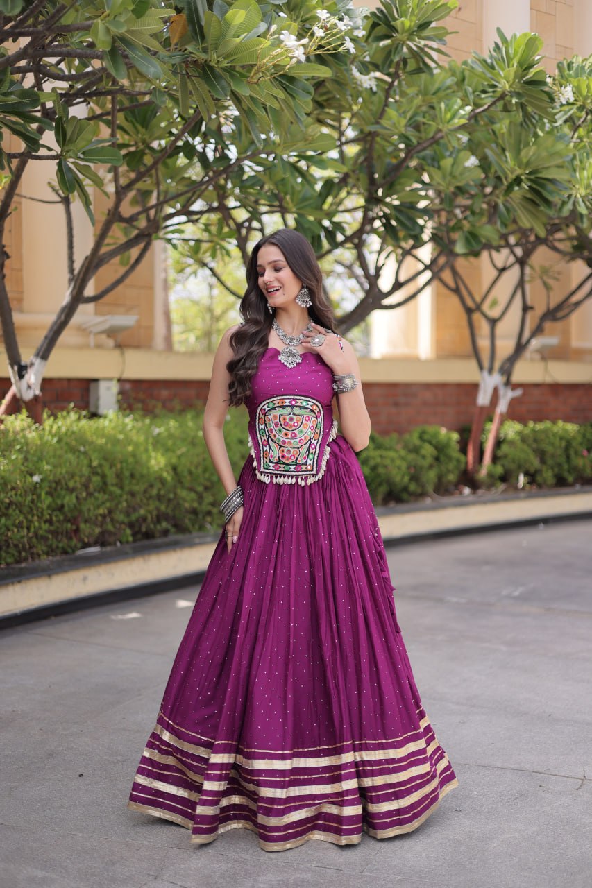 Navratri Lehenga Choli 2026 | Full-Stitched  and Rayon with Mukesh & Gamthi Mirror Work | LW-7183