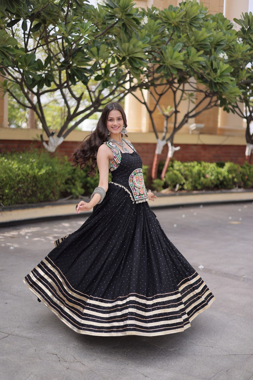 Navratri Lehenga Choli 2026 | Full-Stitched  and Rayon with Mukesh & Gamthi Mirror Work | LW-7183