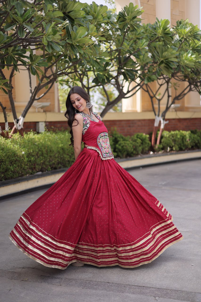 Navratri Lehenga Choli 2026 | Full-Stitched  and Rayon with Mukesh & Gamthi Mirror Work | LW-7183