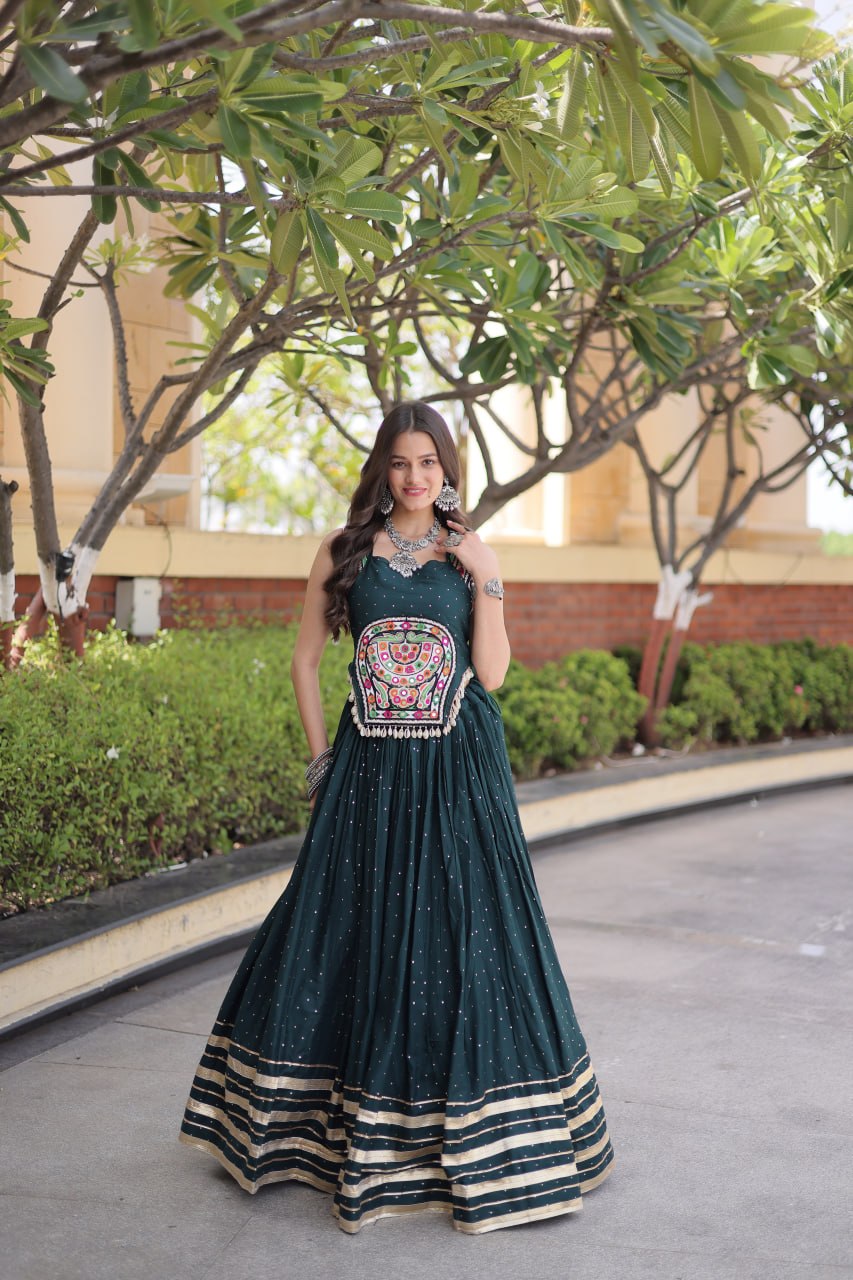 Navratri Lehenga Choli 2026 | Full-Stitched  and Rayon with Mukesh & Gamthi Mirror Work | LW-7183