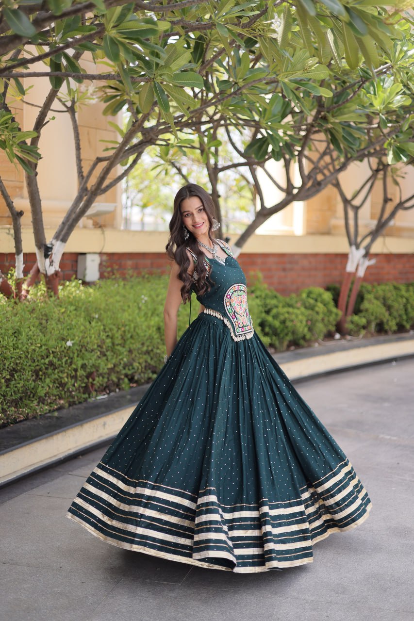 Navratri Lehenga Choli 2026 | Full-Stitched  and Rayon with Mukesh & Gamthi Mirror Work | LW-7183
