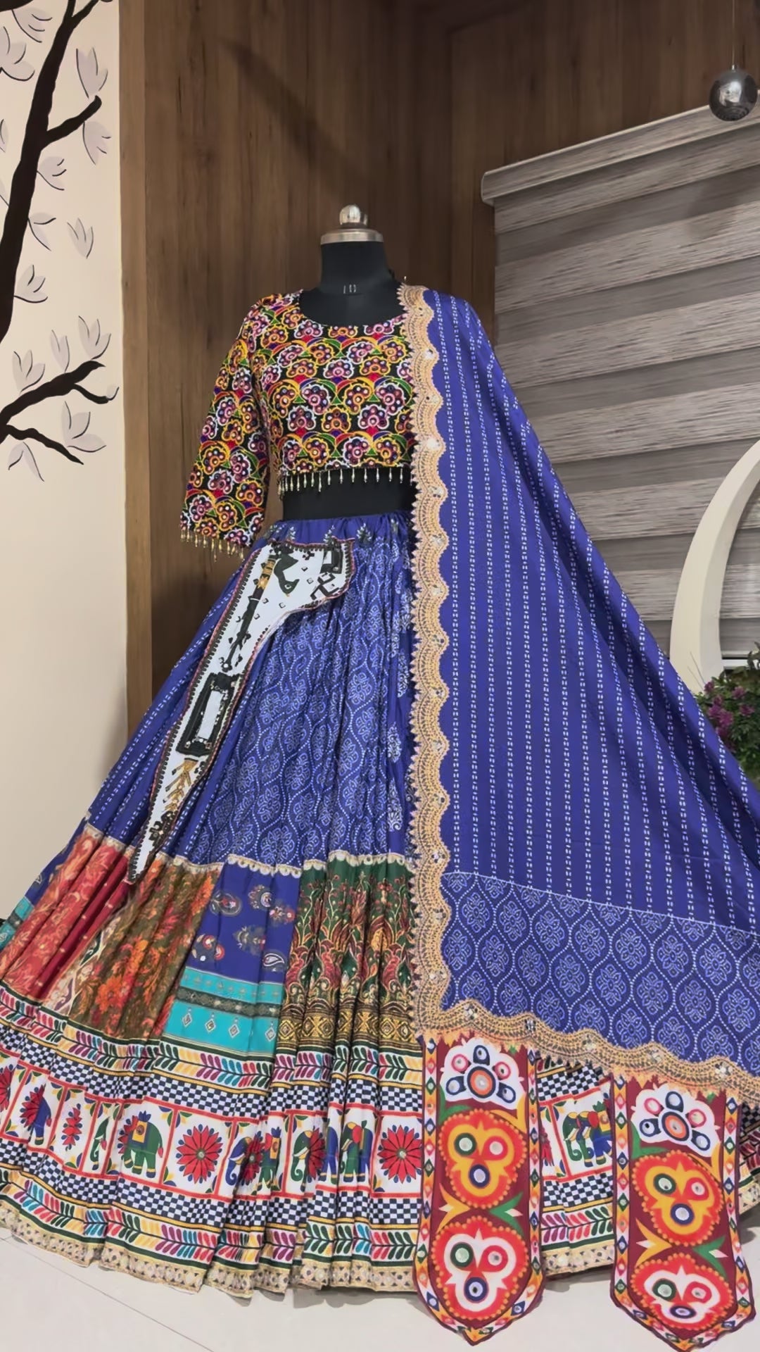 Navratri Designer Printed Lehenga Choli | Heavy Muslin Cotton | Real Mirror Work & Embroidery