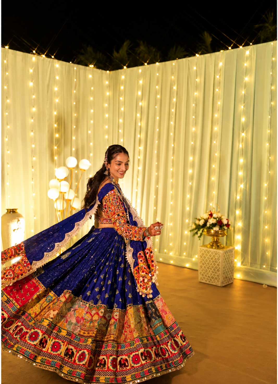 Navratri Designer Printed Lehenga Choli | Heavy Muslin Cotton | Real Mirror Work & Embroidery