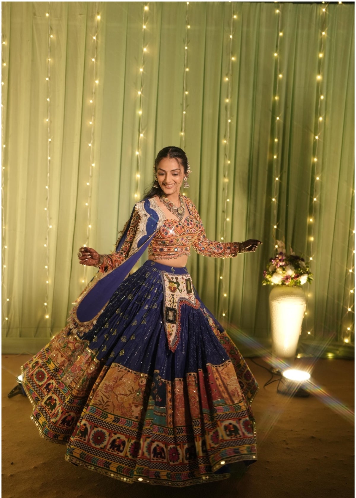 Navratri Designer Printed Lehenga Choli | Heavy Muslin Cotton | Real Mirror Work & Embroidery