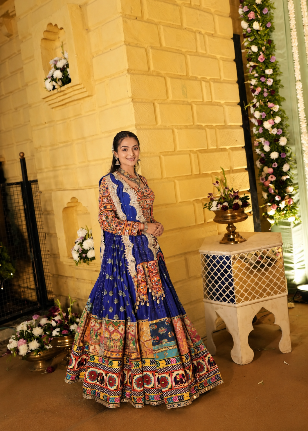 Navratri Designer Printed Lehenga Choli | Heavy Muslin Cotton | Real Mirror Work & Embroidery